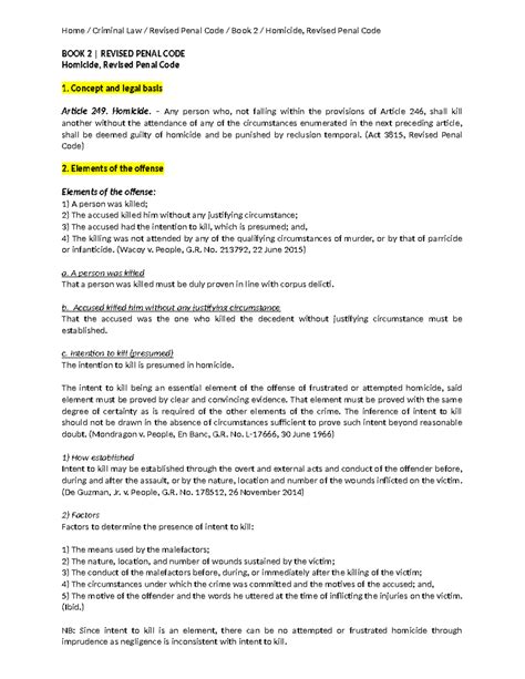 Homicide, Revised Penal Code .